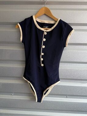 SAME Los Angeles THE GRACE ONE PIECE Ribbed navy & cream